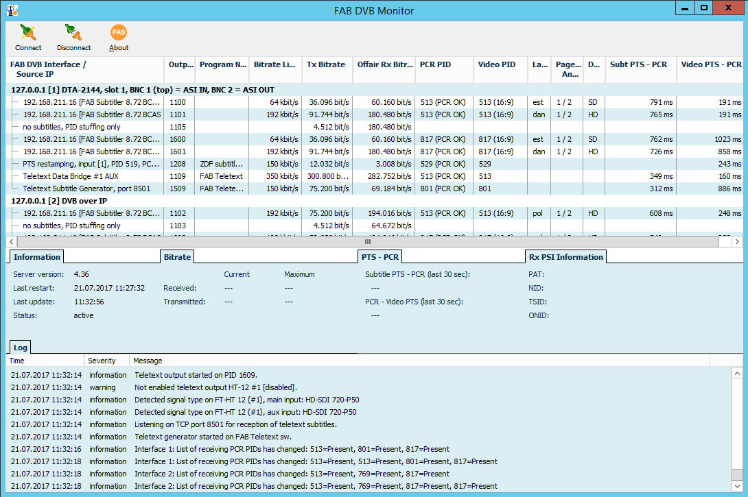Screenshot of FAB DVB Monitor Application 